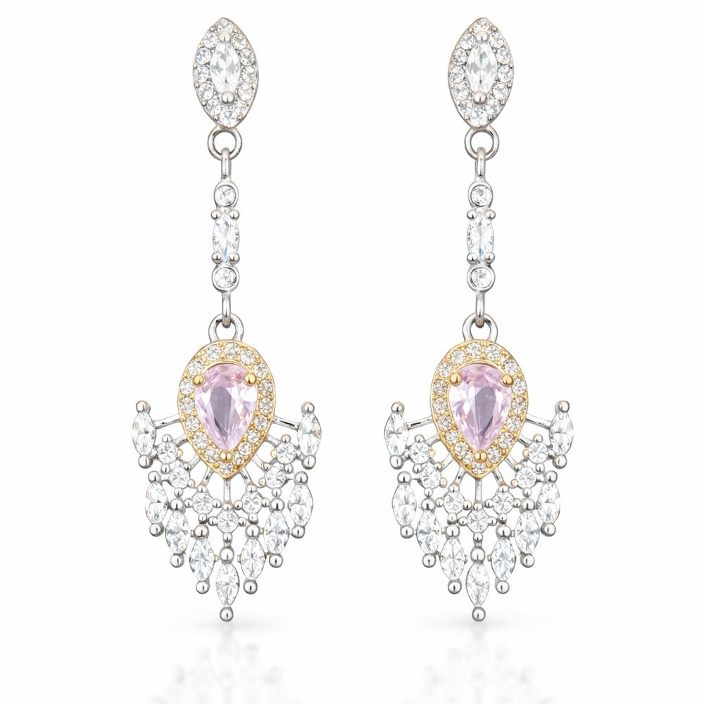 Beautiful Pink Crystal Dangle Earrings